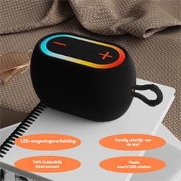 Bluetooth speakers-Draagbare speaker -Draadloze speaker- LED-omgevingsverlichting-krachtige bas-TWS-stereokoppeling-Bluetooth 5.3-Multifunctionele audio-ingangen-AUX-in - TF - Zwart — thumbnail 5