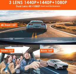 3 Lens Dashcam 1440P + 1080P met Infrarood Nachtzicht en 24/7 Parkeermodus — thumbnail 3