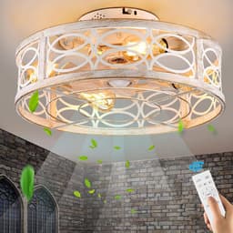 Industriële Plafondventilatorlamp - Wit - Stille Motor - Afstandsbediening - Vintage Kooi Design - 6 Snelheden - Timerfunctie - Woonkamer en Keuken - Zomer en Winterstand - E27 Fitting — thumbnail 1