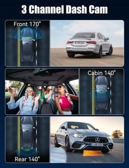 4K dashcam voor en achter, 3-kanaals dashcam met hardwire-kit, 24-uurs parkeerbewaking, 64 GB SD-kaart, Wifi, App, Nachtzicht — thumbnail 2