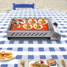 Velmio Elektrische BBQ - Camping Barbecue - 2,5 kW - 50°C-300°C - Contactgrill - Roestvrij staal - Voor Binnen en Buiten - 42×22cm - Zilver — thumbnail 2