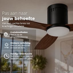 FlinQ Venturo Smart Plafondventilator met Verlichting - Ventilator voor aan het Plafond - Ideaal voor op de Slaapkamer - Bestuurbaar met App of Afstandsbediening — thumbnail 5