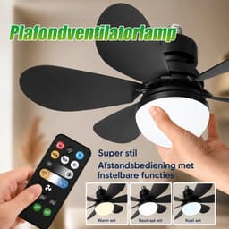 Pelor Plafondventilator met Verlichting E27 - LED Ventilatorlamp met Afstandsbediening - 3 Snelheden - 52 Inch - Zwart — thumbnail 3