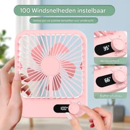 carmdering - Draagbare Ventilator - Oplaadbare Tafelventilator - Persoonlijke Bureauventilator - Digitaal Display - 100 Verstelbare Snelheden - ABS Kunststof - Ultra Stil Design - Ideaal Voor Reizen En Slaap -roze- 1 Stuk — thumbnail 4