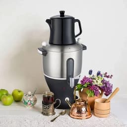 Elektrische Samovar - Theemaker Dubbele Pot - Thee Zetten - Snelle Verwarming Warmhoudfunctie - 6 Liter Capaciteit - Zilverkleurig — thumbnail 3