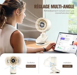 Ventilator-Tafelventilator-Met Digitaal Display - 100 Snelheden -Verstelbare hoek -Geluidsarme-Oplaadbaar - Ontworpen voor Thuis, Kantoor en Reizen — thumbnail 4