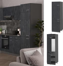 Koelkast ombouwkast - Keukenmodule Hoge kast - Keuken Inrichten - Naadloze Integratie - 60 cm breed - Zwart beton — thumbnail 3