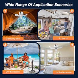 KZQ Draagbare Plafondventilator Wit, 4 Snelheden en 3 Dimstanden, Afstandsbediening en In hoogte Verstelbare Standaard, Geschikt voor Overkapping, Camper, Strand en Slaapkamer — thumbnail 3