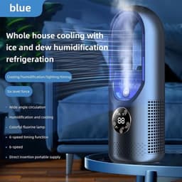 Multifunctionele, bladloze USB-ventilator - 6 snelheden met timer - Koelventilator - Bladloze staande ventilator met LED-display - Geluidsarm - Draagbaar - Geschikt voor studentenhuisvesting, kantoorbureau (blauw) — thumbnail 3
