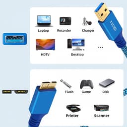 USB 3.0 Kabel - Micro USB Kabel - Externe Schijf Aansluiten - Gevlochten Bescherming - 60 cm - Blauw — thumbnail 4