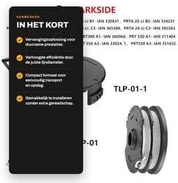 Byshayne- Spoel met Deksel - Geschikt voor Parkside PRTA 20-Li A1/B1/B2/C3 - Lijndiameter 1,6 mm - Lijnlengte 8,3 m - Spoelmaat 65 x 24 mm - Cover Grootte 80 x 35 mm - Grasmaaier Spoel — thumbnail 2