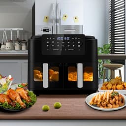 Heteluchtfriteuse met 2 Lades - Airfryer Dubbel - Gezond Koken - Dubbele Kookzone - 9 Liter - Zwart — thumbnail 4