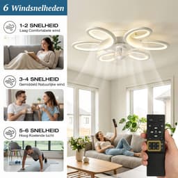 MUPOO Plafondventilator met verlichting met App & Afstandsbediening-Bloem- Stil DC Motor- Dimbaar & 6 Snelheden- Winterstand- 65cm ventilator lamp voor Slaapkamer & Kantoor — thumbnail 4