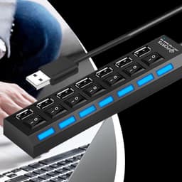 USB Hub - Poort Verdeler - Extern Werk - Onafhankelijke Schakelaars - 7 Poorten - Zwart — thumbnail 3
