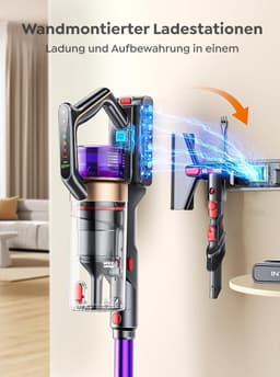 Draadloze Stofzuiger 600W – 50KPA Krachtige Steelstofzuiger met Touchscreen, 65 Min Looptijd, Oplaadbare Wandhouder, Lichtgewicht voor Harde Vloeren & Tapijt — thumbnail 2