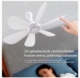 Draagbare USB Plafondventilator – 6 Bladen – Stille Mini Ventilator voor Camping, Tent & Thuis – USB Aangedreven – Wit — thumbnail 4