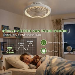 Rosnek Binnenroterende Plafondventilator met Lamp - Ø49 cm - Crystal LED Plafondlamp Dimbaar - App & Afstandsbediening - 6 Snelheden - 360° Luchtcirculatie - Wit — thumbnail 4