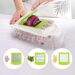 Multifunctionele Mandoline - Keukengereedschap Set - Groenten Snijden - 19-in-1 Functies - 1.3L Capaciteit - Groen Wit — thumbnail 4