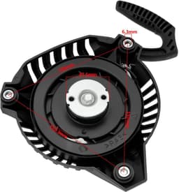 Dailygoods- Terugslagstarter Zwart - Trekstarter - Compatibel met Fuxtec FX-RM1630/Fuxtec FX-RM5196PRO/Scheppach MP99-42 - Kunststof/Metaal - Eenvoudig te installeren - Afstand gaten 150/152,7/157 mm — thumbnail 2