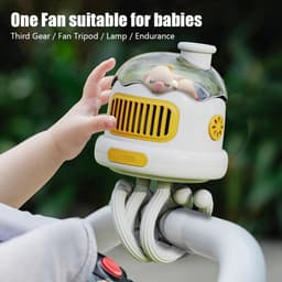 Handventilator met Octopus - Baby Kinderwagenventilator - bladloze handventilator voor kinderen - stille ventilator met 3 Standen - met LED Nachtlampje - USB Oplaadbare - Voor Autostoeltje, Wieg, Slaapkamer En Op Reis - geel — thumbnail 5