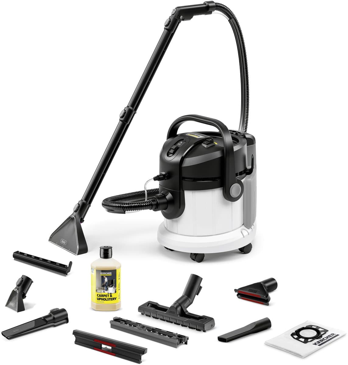 Kärcher SE 4 Plus Tapijtreiniger - Vlekkenreiniger - Incl. extra bekledingszuigmond - 4 / 4 liter - Nat- en droog stofzuiger - Geschikt voor oa. autostoelen - bureaustoelen - banken - hondenmanden, tapijten, vloerkleden, baby- en kinderstoelen — afbeelding 1