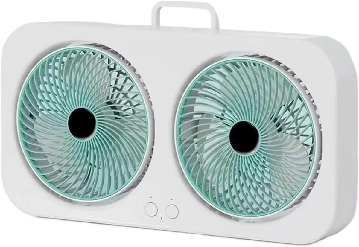 Tafelventilator - Bureauventilator - USB ventilator - Luchtcirculator - Stil - Oplaadbaar - 3 snelheden - Dubbele kop - Voor kantoor en thuis - Wandmontage - Draagbaar - Groen — afbeelding 1