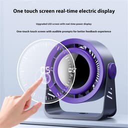 Tafelventilator - Bureauventilator - Wandventilator - Ventilator met digitaal display - Stil - Oplaadbaar - Vijf windsnelheden - Voor kantoor, slaapkamer en op reis - Krachtig - Ruimtegrijs — thumbnail 4