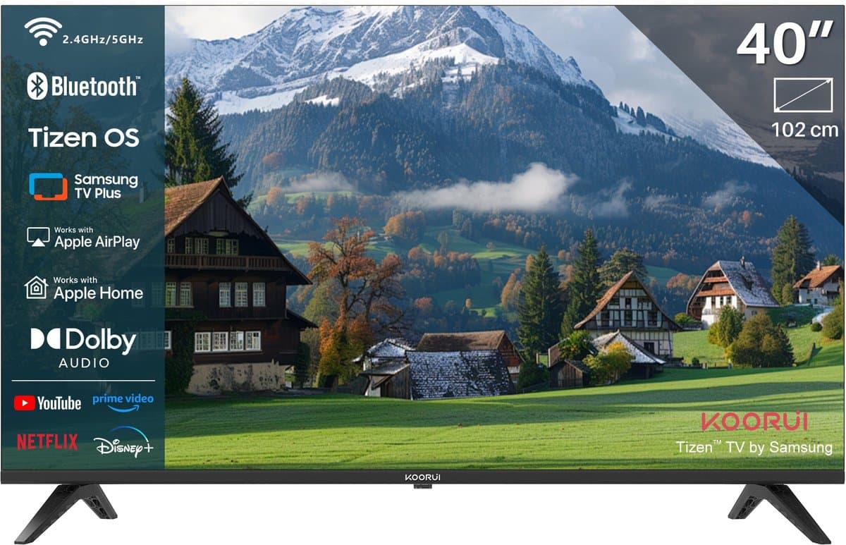 Koorui Tizen by Samsung Smart TV - QLED Full HD - 40 inch/102 cm - Streaming apps - AirPlay - Hotelmodus - HDMI x3, USB x2, CI+ - Tripple Tuner DVB-T/T2/S/S2/C - Frameless Design - Geassembleerd in Eindhoven - K40Q1F-T8 — afbeelding 1