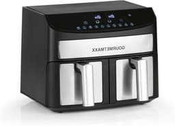 Heteluchtfriteuse Dubbele Kamer - Airfryer Twee Bakken - Vetarm Koken - Synchro Kookzones - 7 Liter Totaal - Roestvrij Staal Zwart — thumbnail 1