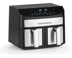 Heteluchtfriteuse Dubbele Kamer - Airfryer Twee Bakken - Vetarm Koken - Synchro Kookzones - 7 Liter Totaal - Roestvrij Staal Zwart