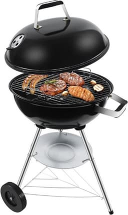 Kogelbarbecue, houtskoolgrill met porselein geëmailleerd deksel en ketel, ronde kolengrill met driepoot-landen en wielen, zwart, 51 x 46,5 x 78 cm — thumbnail 1