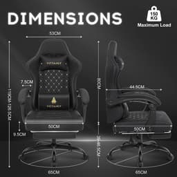 Homaxy - Game Stoel - Gaming Stoel - Bureaustoel - Ergonomische Bureaustoel - Gamestoel - Verstelbaar - Gaming Chair - Inclusief voetensteun - Zwart — thumbnail 5