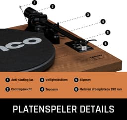 Lenco Platenspeler met Bluetooth - Twee externe Speakers - Ingebouwde Versterker - LS-480WD - Hout — thumbnail 4