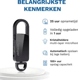Techspot© Afluisterapparatuur - sleutelhanger - MP3 - Afluisterapparatuur op afstand - Dictafoon - Spy Recorder - Opnameapparaat - Voice Recorder - inclusief oortjes - Zwart — thumbnail 2