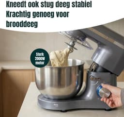 RONN® Mixer met Mengkom - Keukenmachine - Mixer - 6 Liter Mengkom - Grijs - 39cm x 24cm x 32cm — thumbnail 5