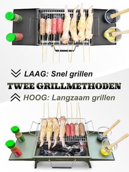 Opvouwbare Houtskool BBQ Grill – Compacte Draagbare Barbecue 34×23 cm – Camping Grill voor Strand, Picknick en Tuin – Stalen Mini BBQ voor 3 Personen — thumbnail 2