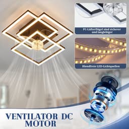 NETTLIFE LED Plafondventilator met Verlichting - Stil - Met Afstandsbediening - 3000K-6500K Dimbaar - 6 Standen - Modern - Zwart - Timer - Voor Woonkamer & Keuken — thumbnail 2