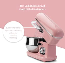 Aura® Mixer met Mengkom - Keukenmachine - Deegmixer - Inclusief Deeghaak en Garde - Roze- ‎21 cmx 35 cmx 32 cm — thumbnail 2