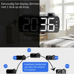 YUCONN Wekkerradio - Wekker Kinderen - Kinderwekker - Grote LED Cijfers - Wekkers Digitaal - Dimbaar Display - Sleeptimer - Wit — thumbnail 3