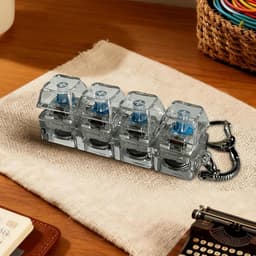 mini mechanische toetsenbord stressverlichter - Keyboard Fidget Toy - sleutelhanger -keyboard - klikje - 4-toetsen schakelaartester - Met achtergrondverlichting - Sleutelhanger -Transparant wit — thumbnail 4