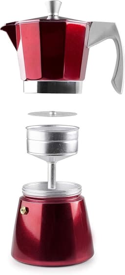 Percolator Koffiezetter - Espresso Maker - Koffie Zetten - Geschikt voor Inductie - 3 Koppen 150ml - Rood — thumbnail 5