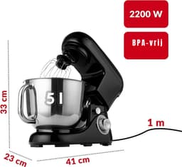 DYNA® Mixer met mengkom - Mixer - Mixer met mengkom keukenmachine - Zwart - 42cm x 25cm x 40 cm; 4.7 kg — thumbnail 3