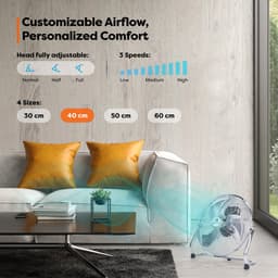 AERSON vloerventilator 40 cm | waaier met drie standen 75W | staande ventilator | hoge luchtstroom | robuuste metalen uitvoering | hellingshoek ca. 110 graden — thumbnail 5