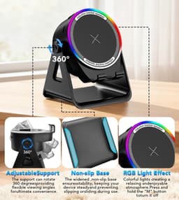 Namajunas - 5-in-1 Wireless Mini RGB Speaker - Telefoonhouder - Telefoonhouders Auto - Magnetisch - Bluetooth Speaker - Draadloze Oplader - Wireless charger - GSM Lader - 360° verstelbare houder voor iPhone/Android/iPad/Samsung - Cadeau — thumbnail 5