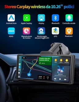 Draagbaar Carplay Display – Auto Multimedia Systeem – Android Auto Unit – Touchscreen Navigatie – Mirror Link – 10,26 Inch IPS HD – 4K Dashcam Voorzijde – 1080p Achteruitrijcamera — thumbnail 2