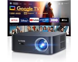 MELVRA Beamer - 4K Beamer - Smart Google TV - 1200 ANSI Lumen - Netflix - Autofocus & Keystone - WiFi6 & Bluetooth - 300 inch - Outdoor & Daglicht - LED - Plafondmontage - Zwart