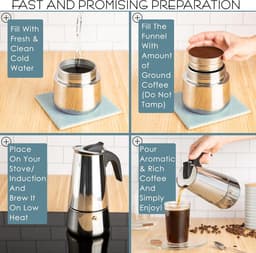 100ml Roestvrijstalen Fornuis Moka Percolator - Espresso & Latte Koffiemachine, Duurzame Cafetiere voor Thuisgebruik — thumbnail 4