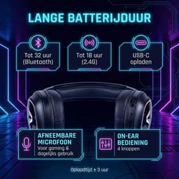 VX Gaming Stealth Draadloze Gaming Headset met Microfoon - RGB Verlichting - Bluetooth - 2.4GHz - Geschikt voor PC / PS4 / PS5 / Xbox / PC - Headset draadloos - Koptelefoon draadloos (VX-244-BK) — thumbnail 3