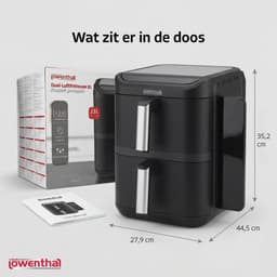 Dubbele Airfryer XXL 11L - BPA & PFAS Vrij - Dual Heteluchtfriteuse XL Tot 8 Personen - Slimme Functies: Smart Finish & Match Cook 60–200°C - Vaatwasserbestendige Manden - Antiaanbaklaag - 2800W - Vaderdag Cadeau voor Papa - Zwart - Löwenthal — thumbnail 4