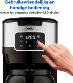MEDION koffiezetapparaat met thermoskan en timer (filterapparaat, 10 kopjes, 1,25 liter, 900 watt, timer, antilekfunctie, display, MD11019) roestvrij staal — thumbnail 5